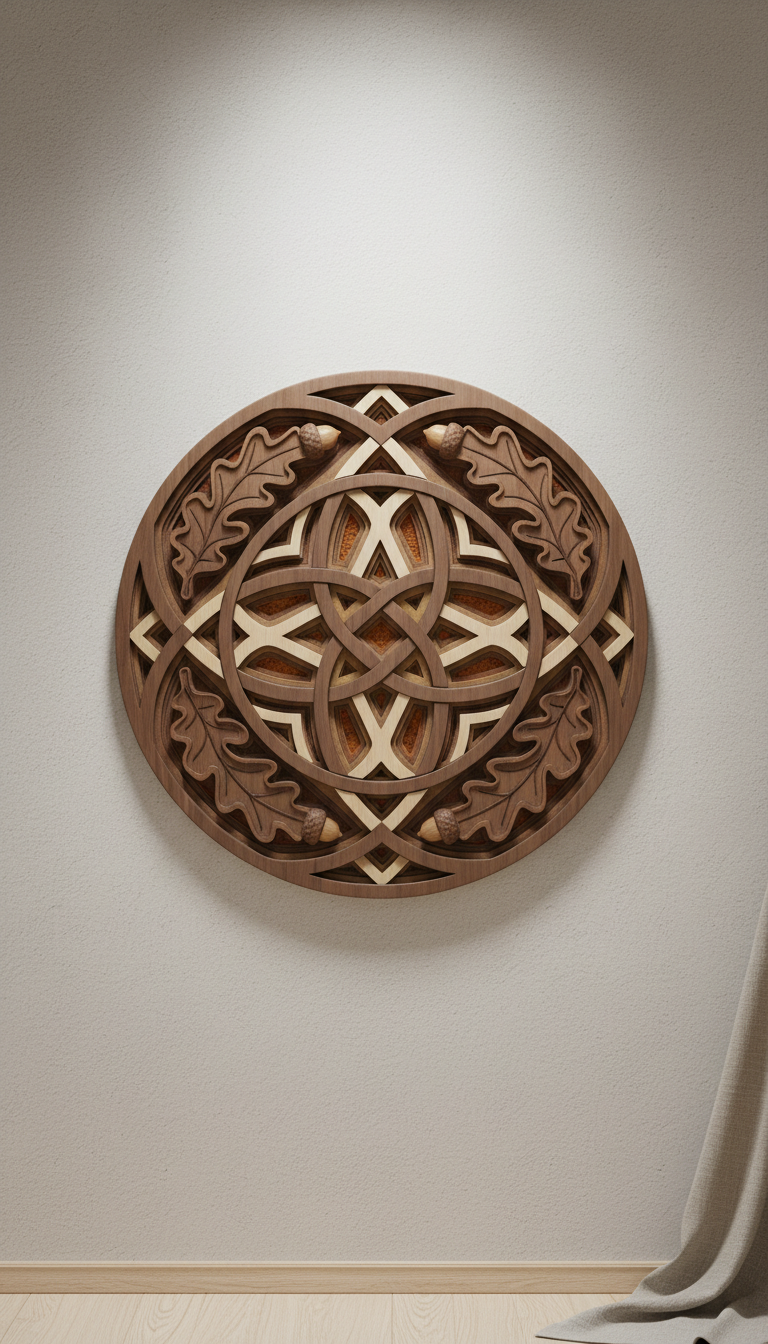 Walnut Wood Relief Sculpture With Carved Contours